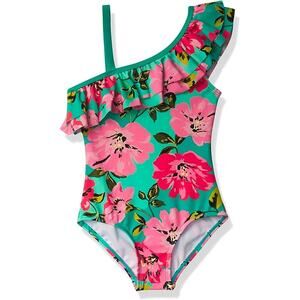 Kanu Surf Girls' 12 Pink Morgan One Shoulder Ruffle One Piece Swimsuit B30-2